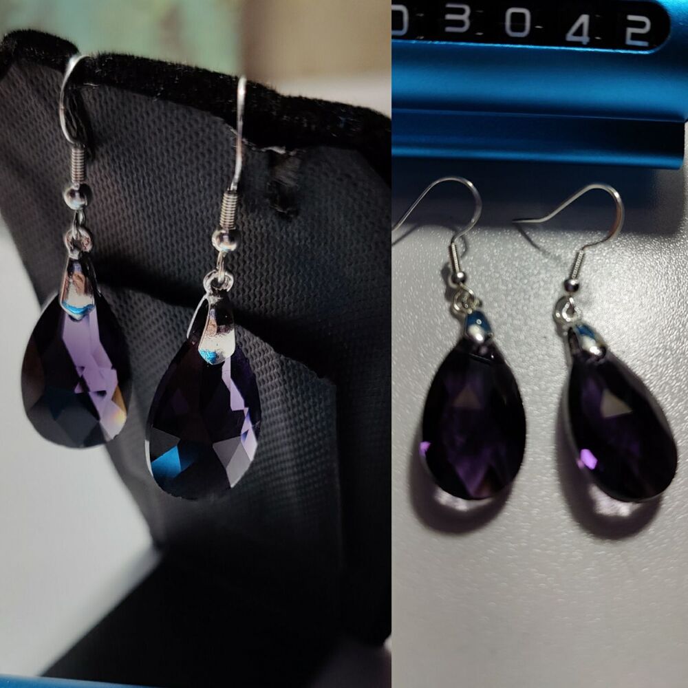 Sterling Silver Cut Glass Tear Drop Earr